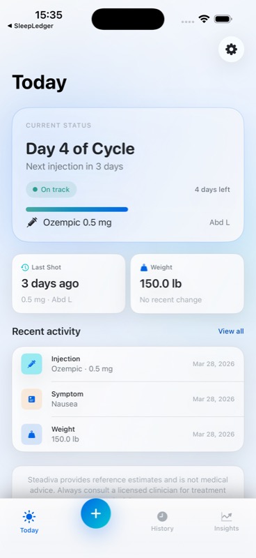 Steadiva today screen on iPhone